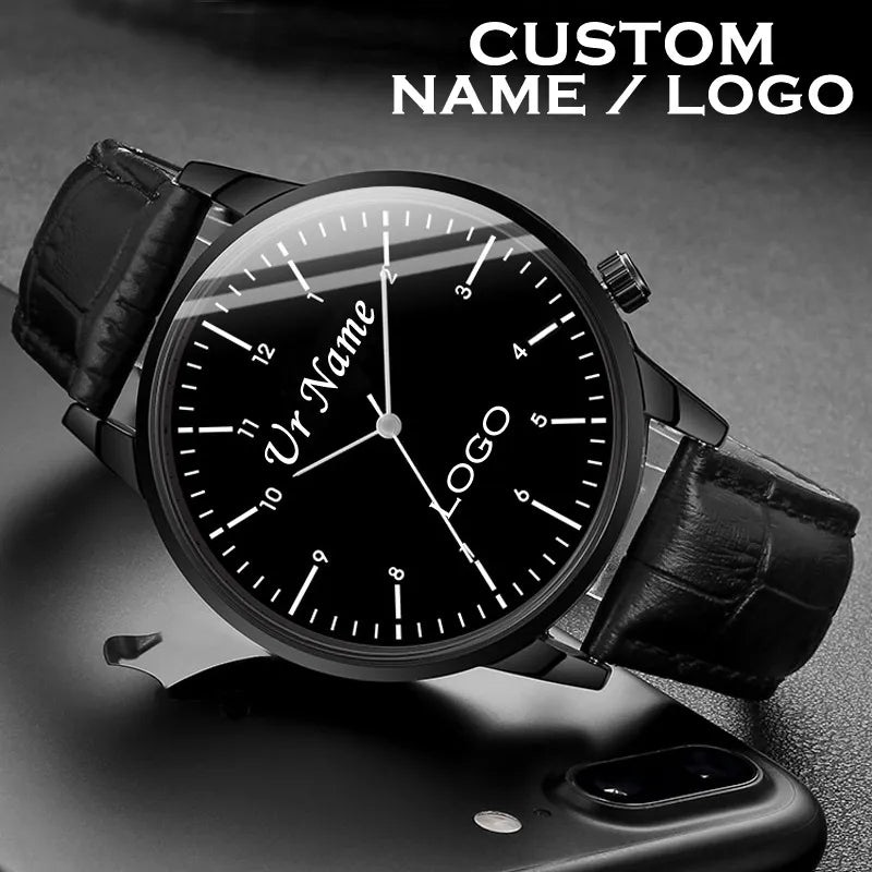 Relógio de pulso personalizado masculino e feminino, personalizado, gravado com